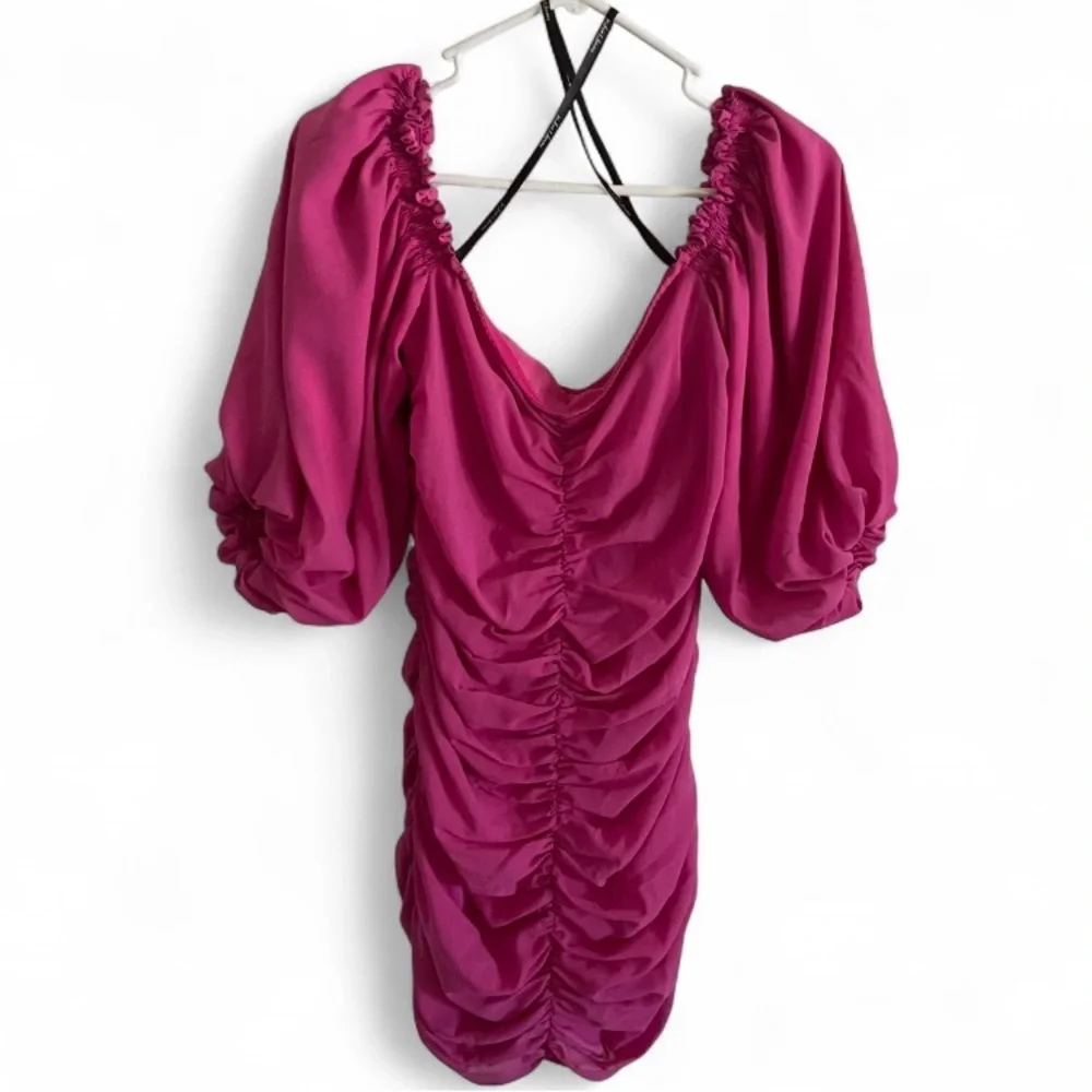 For Love & Lemons Elegant Pink Ruched Puff‎ Sleeve Mini Dress Womens Size XS/S - Picture 4 of 8